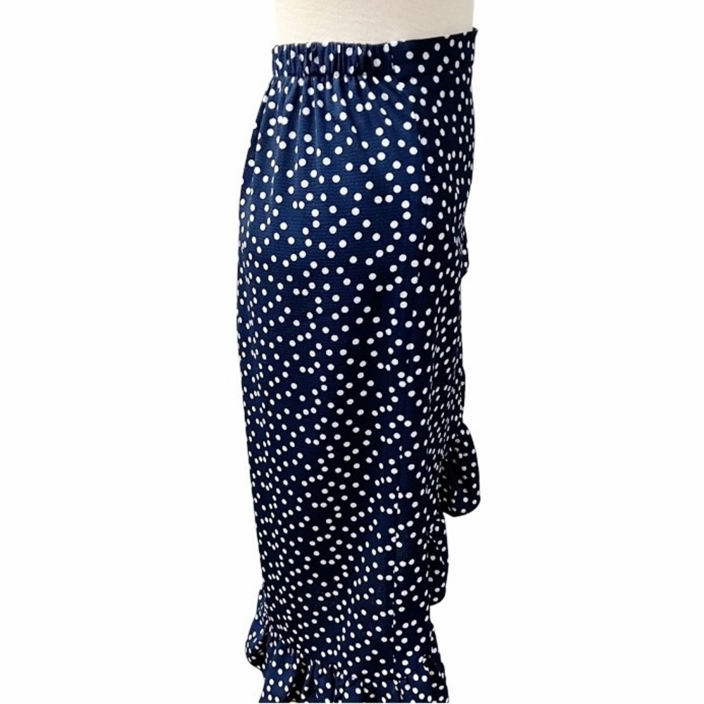 BLUE RAIN Faux Wrap Skirt Women’s SIZE XS Navy/White Polka Dot Ruffle Stretch - Picture 7 of 10